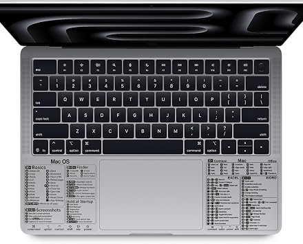 Mac Shortcut Sticker - Mac OS Shortcuts Sticker M1+Intel + Word/Excel, Laptop Keyboard Shortcuts Stickers for MacBook, Compatible with 13-16 Inch MacBook Air/Pro Clear