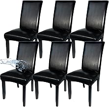 Soft Leather Chair Covers for Dining Chairs set of 6, Stretch Waterproof Dining Chair Covers Protector Oilproof and Scratch-Proof Parson Chairs Cover Modern Style for Kitchen Room(Black, 6Pcs)