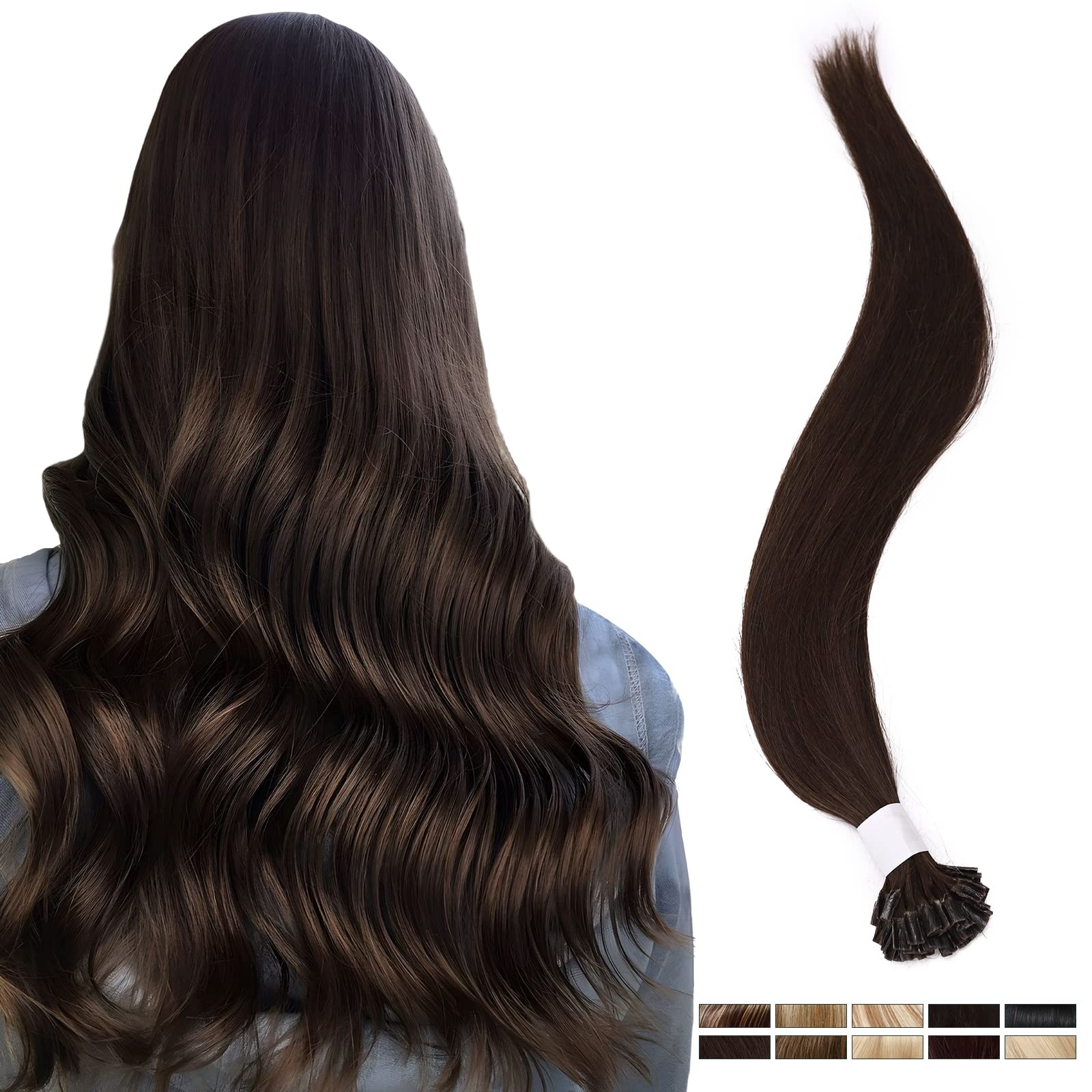 ElailiteU Tip Keratin Hair Extensions Real Human Hair Bond 50g/50s V3.0#4 Chocolate Brown Glue Heat Fusion 100% Seamless Silky Natural Straight for Women 18 Inch