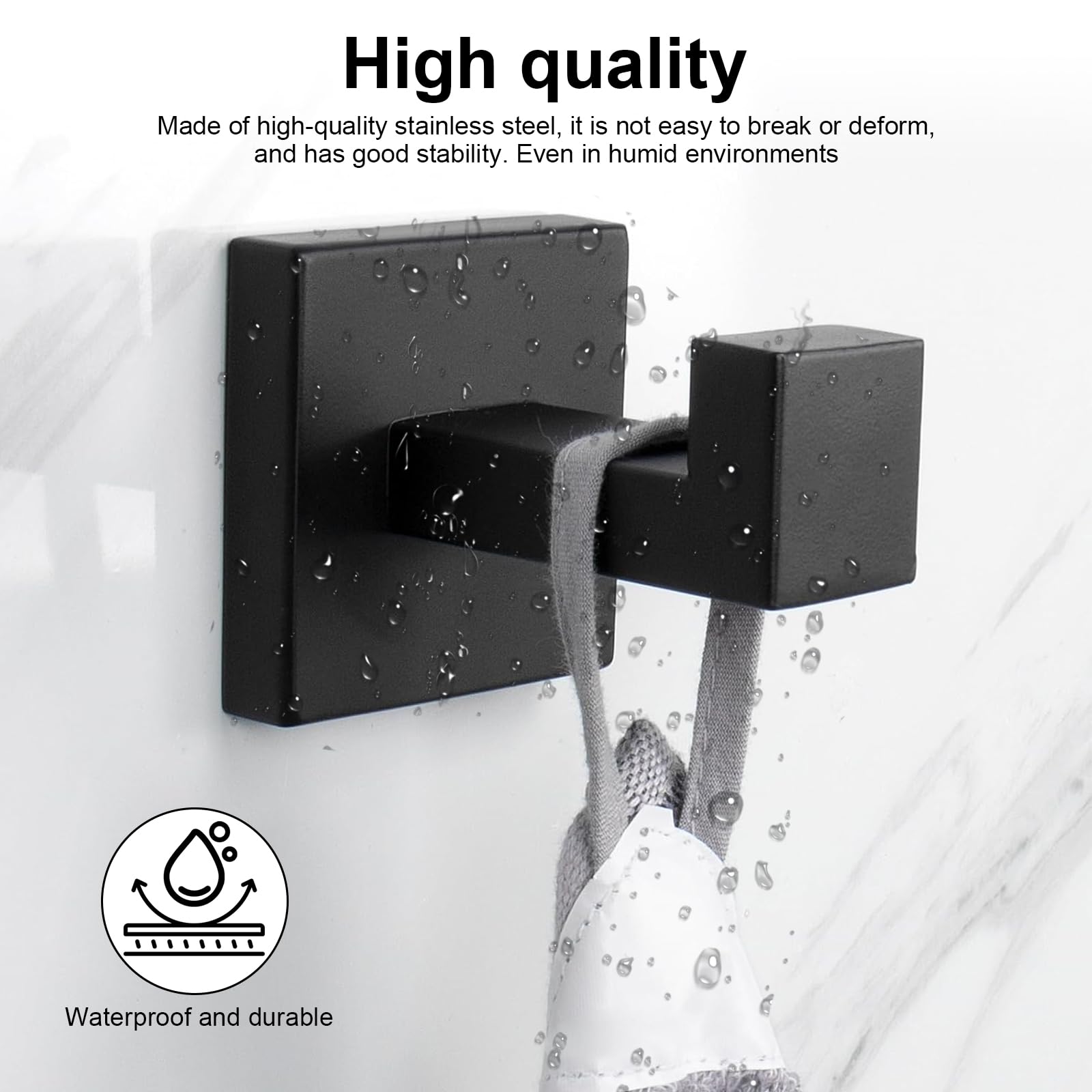 TIANLIN 3 Piezas Colgador Toalla Baño, Ganchos Pared de Acero Inoxidable Negro, Colgador Cuadrado para Baño, Cocina y Dormitorio