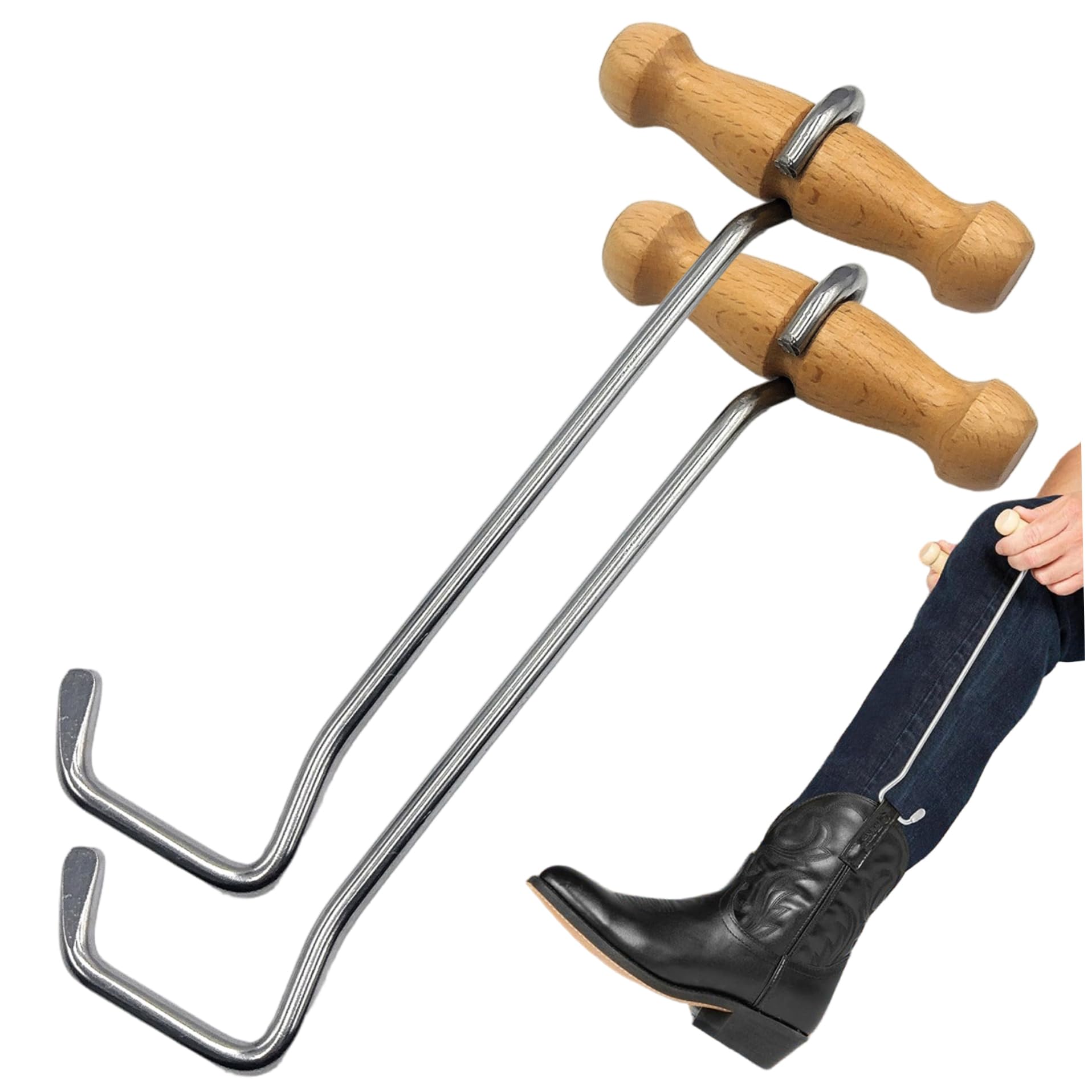 Cakeeyum Men's Assorted Color 2Pcs Boot Hooks, Cowboy Boot Puller With Wooden Handle, No Slip Portable Grip Helper, For Wo Walking Family Friends Hooks, Puller, Pullers, Hook, Access