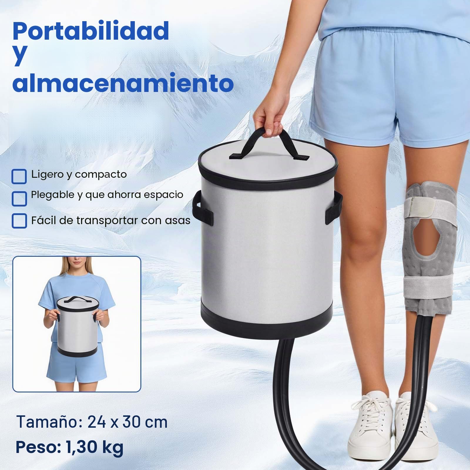 Máquina de terapia de frío para rodilla de 14 cuartos (13 L), recuperación postoperatoria de rodilla, sistema de circulación de agua helada con control remoto y temporizador, dispositivo de