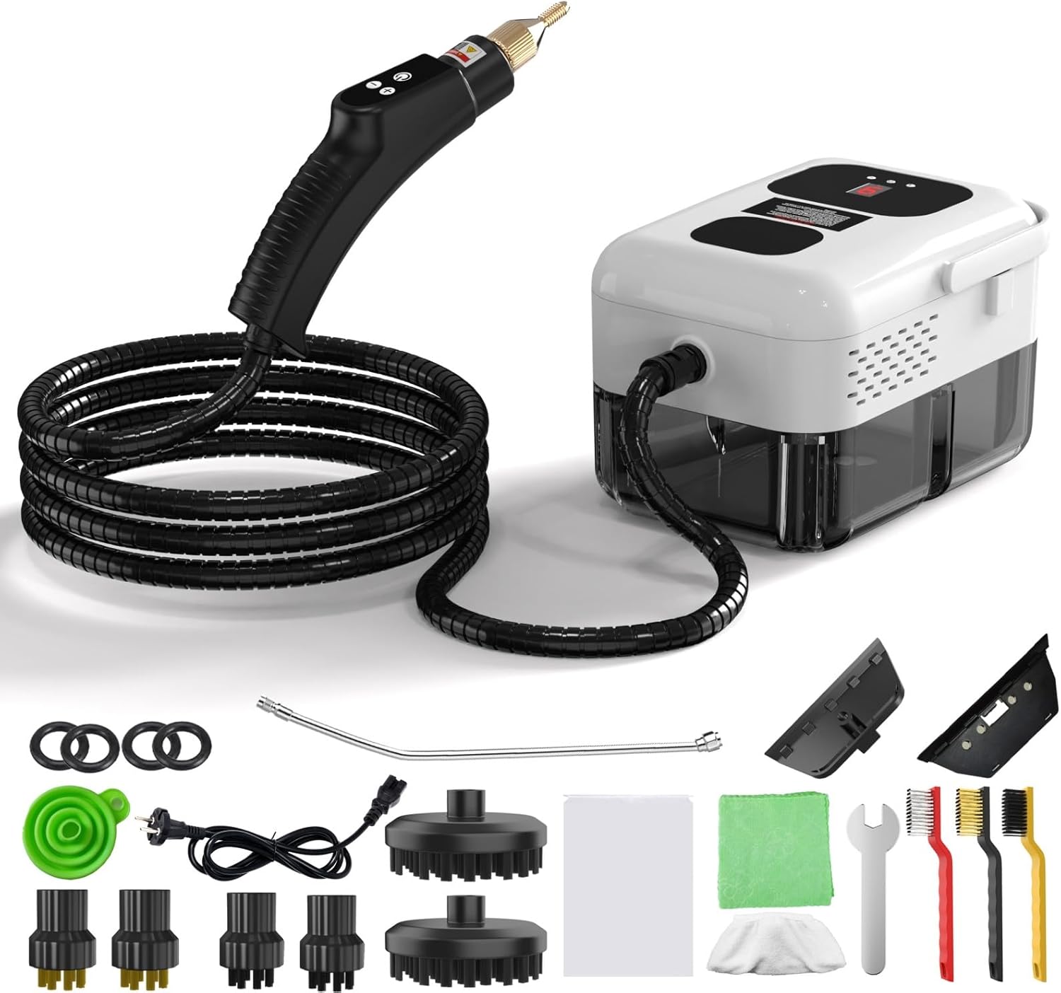 2500W handheld steam cleaner, new household high-temperature and high-pressure steam cleaner, 1200ML water tank capacity, 9-speed adjustment, LCD display, suitable for kitchen fumes (white)