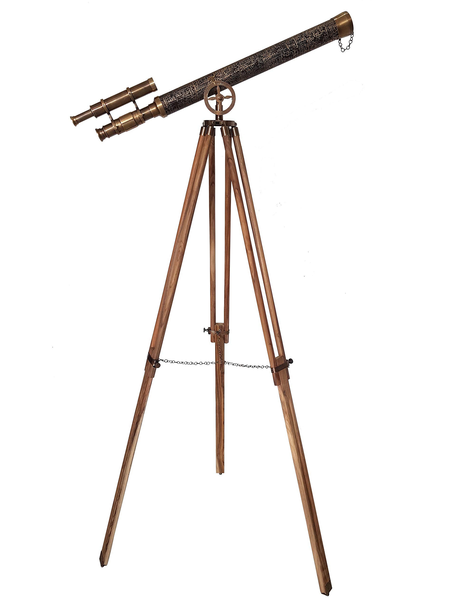 Maritime Wooden Adjustable Tripod Stand Nautical Master Harbor Floor Standing Telescope Texture Leather Wrapped Home Office Decor