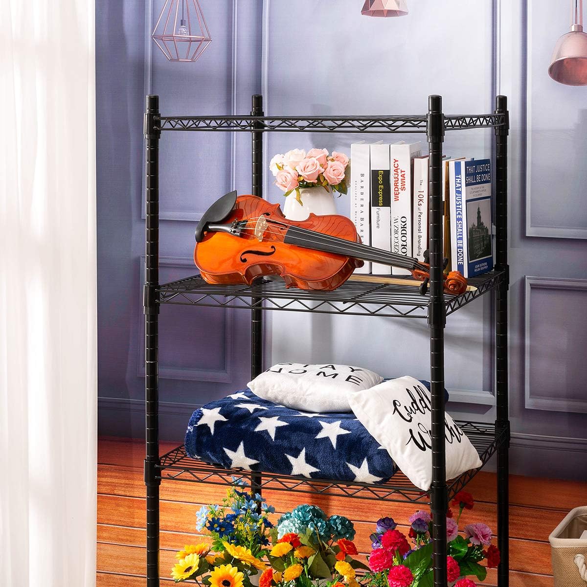 HollyHOME 4 Shelves Adjustable Steel Wire Shelving Rack, Metal Heavy Duty Storage Shelf, Bathroom Storage Tower Kitchen Shelving, 6060CM