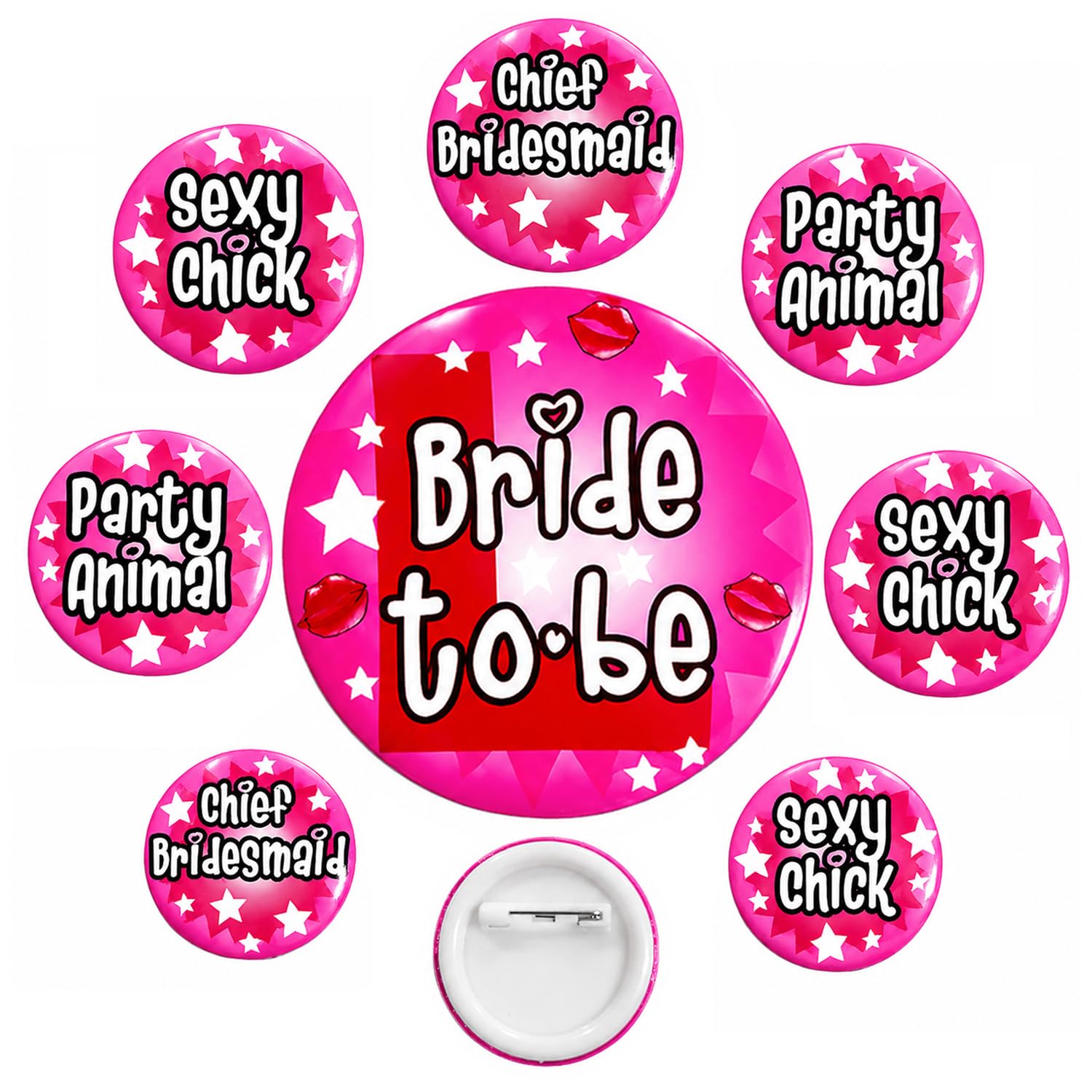 Bride To Be Badges Set for Bachelorette Party | Set of 8 pcs | Reusable Pin Badges for Bridal Shower, 4 Unique Designs, Hot Pink Theme-image-35
