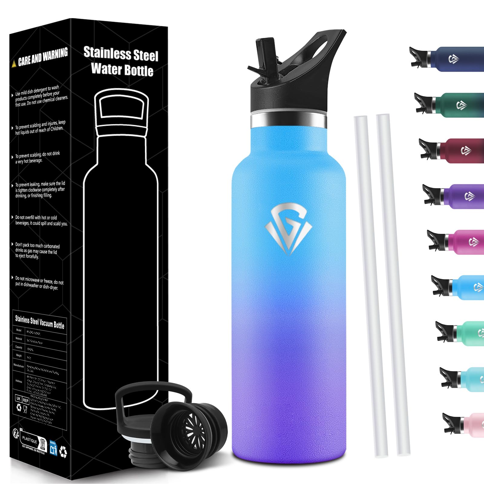 HoneyHolly Insulated Water Bottle, 750 ml, 18/8 Stainless Steel, Thermal Bottle, Double-Walled Vacuum Bottle, Thermal Bottles, BPA Free, Water Bottle with Straw, Thermos for Gym, Sport, Bike