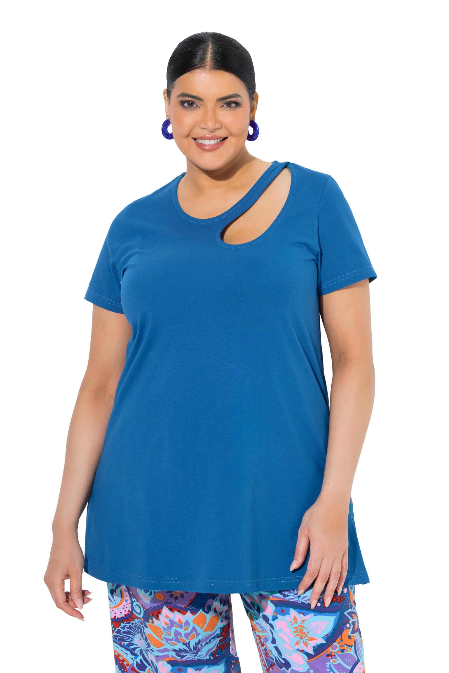 Ulla Popken Damen große Größen Übergrößen Plus Size Longshirt, Cut-Out, A-Linie, Rundhals, Halbarm 849696