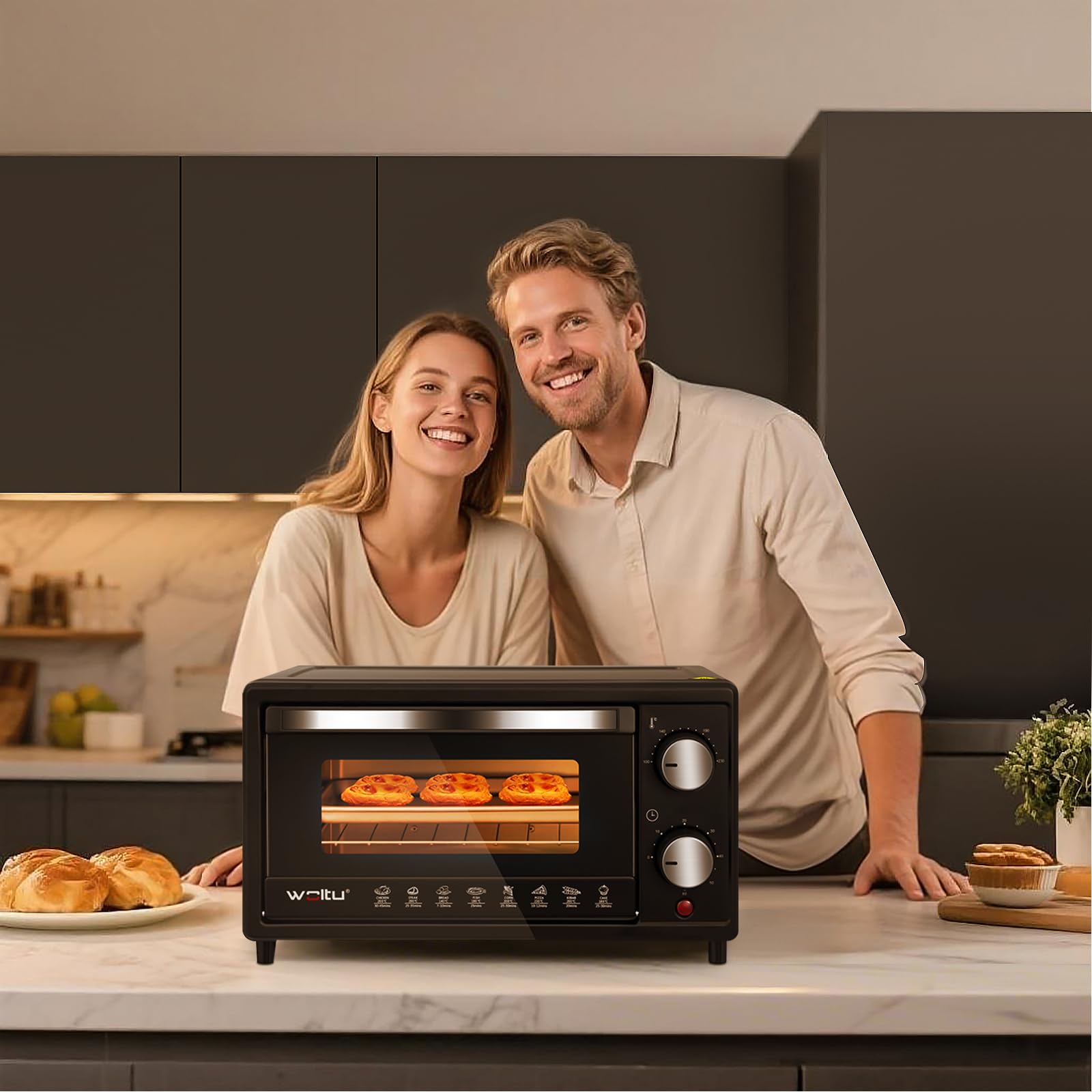 WOLTU Minibackofen 10 Liter, 800 Watt Toasterofen | Pizzaofen | Backblech mit Timer Mini Backofen für Pizza, Toast, Truthahn, Hot Dogs Schwarz
