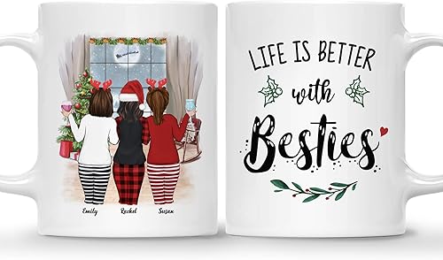 Miniatura 49 de Gossby Taza de café de Navidad personalizada para amigas, regalos de amistad personalizados para mujeres con diseño, nombre, regalo de mujer para 3