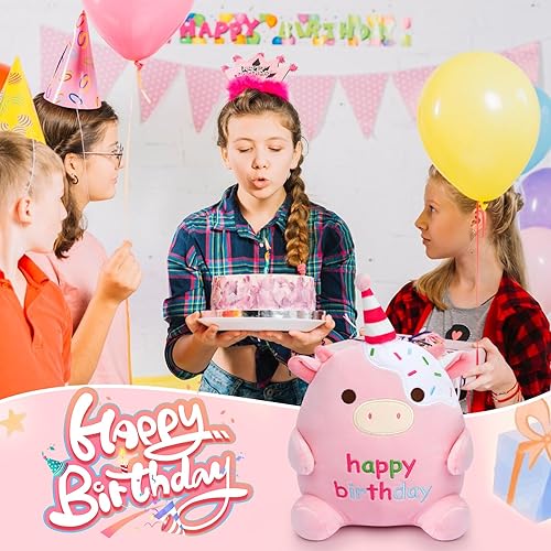 Miniatura 3 de QAUJERY Juguete de peluche de feliz cumpleaños, peluche de vaca de 8 pulgadas, animales de peluche de vaca suave, muñeca de peluche de vaca kawaii,