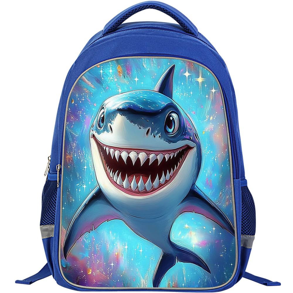 ZRENTAO Kids Backpack, 3D Reflective Cartoon, 600D Polyester & Dual Zippers, 17" Bookbag with Ergonomic Design for boys & girls age 6-18, Schark Space