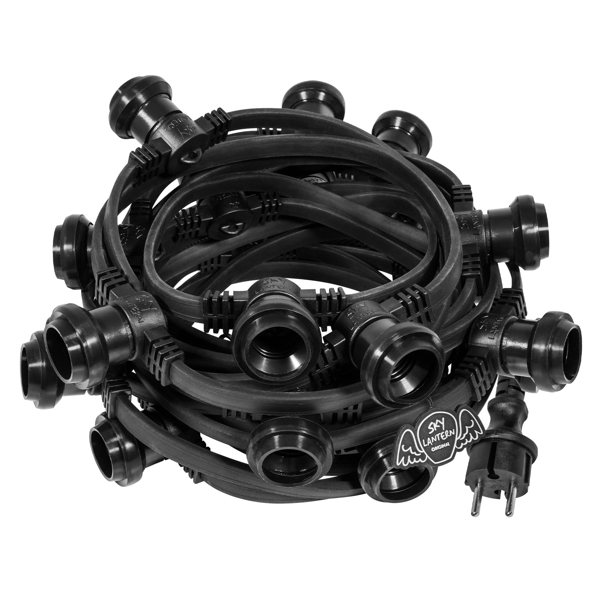 Catenaria Catena Luminosa Esterno IP65 10m Nera Prolungabile - 20 Portalampada E27 Cavo Nero - Luci da Esterno Giardino per Terrazza Matrimonio Bar