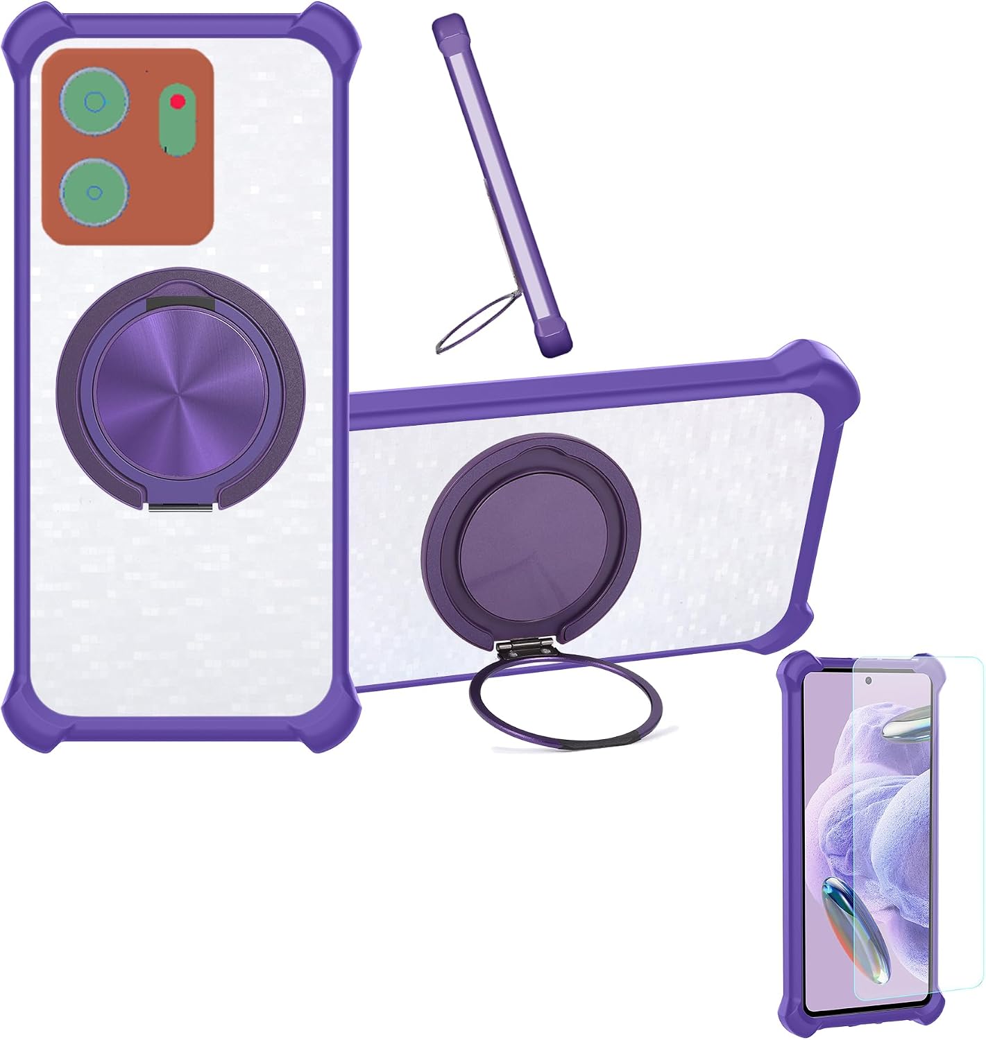 jioeuinly Case Compatible for Consumer Cellular Iris Connect Ii Sn512cc Phone Case Cover [with 1* Tempered Glass Screen Protector] Hybrid Case[360°Ring Support, Magnetic] CX-02-ZI