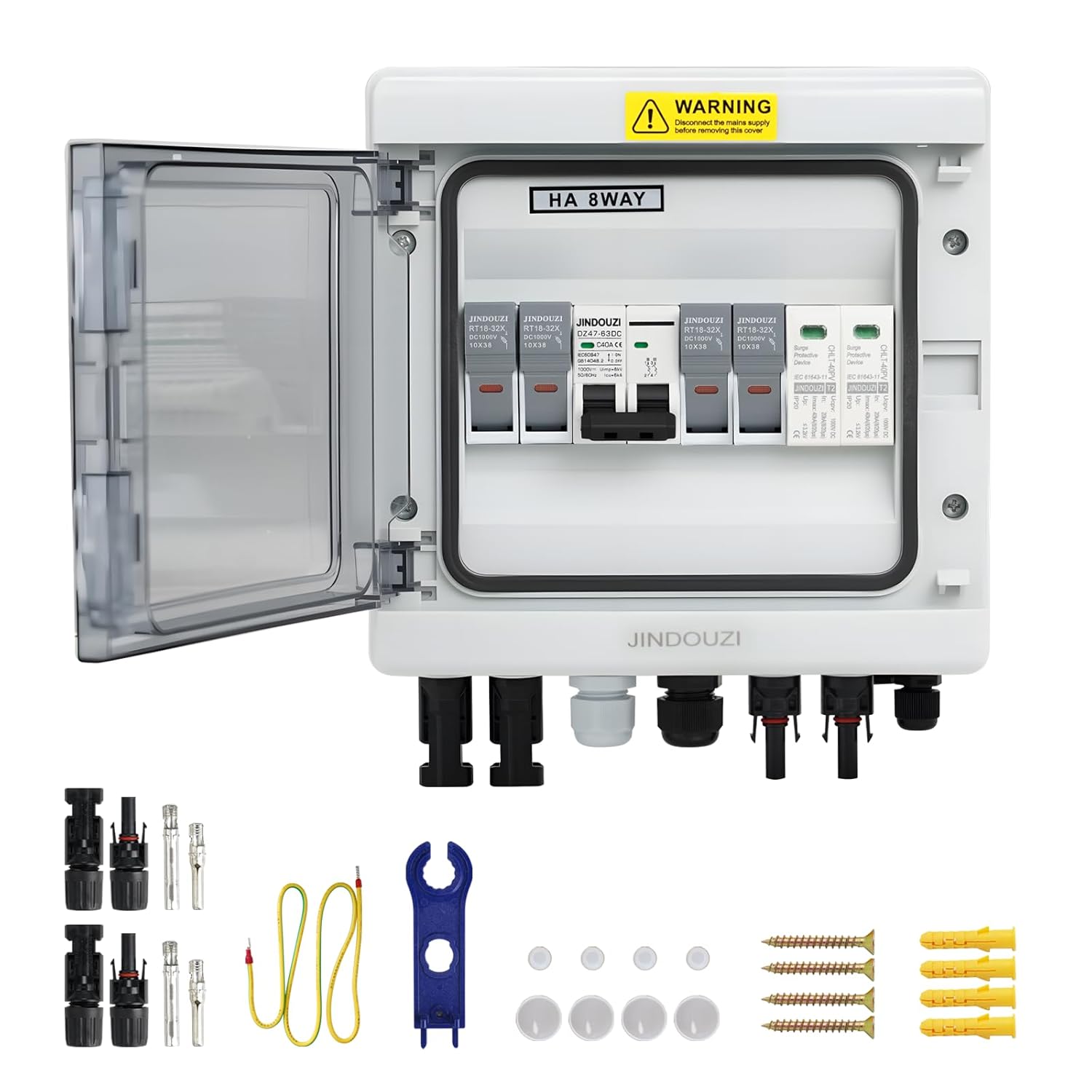 2 in 2 Out Solar Combiner Box,PV Combiner Box with 20A PV Fuse,DC 20A Circuit Breaker and Surge Protector,IP65 Solar Disconnect Switch Box for Indoor Outdoor Solar Panel System (2 in 2 Out 20A 500V)