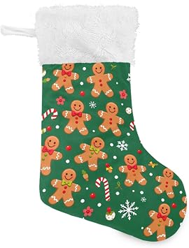 Green Christmas Stocking 18 Inch Gingerbread Man Cane Candy Large Xmas Stockings for Family Holiday Christmas Party Decorations Gift