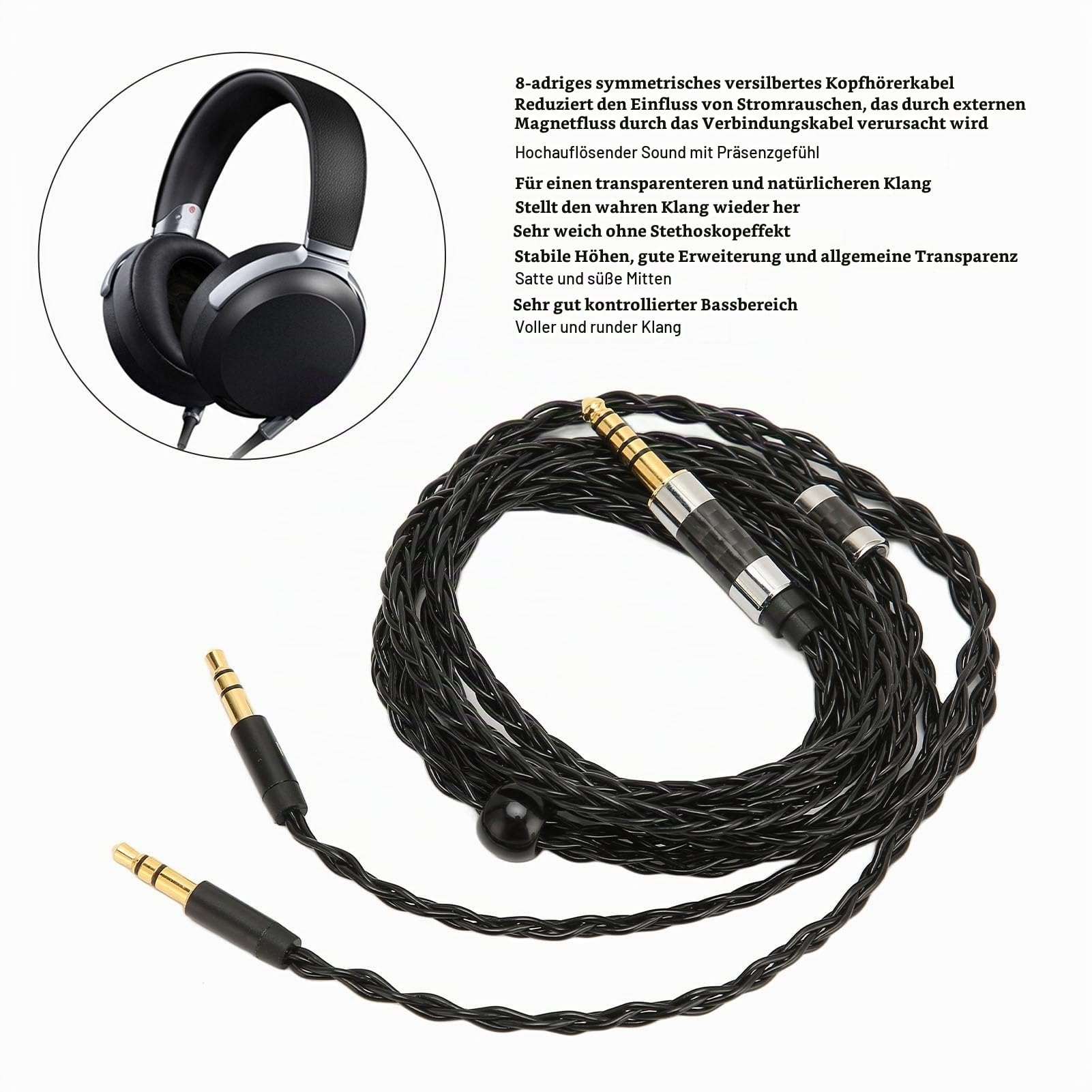 Sxhlseller 8 adriger, Symmetrischer, Versilberter Kopfhörerkabel Ersatz, 4,4 Mm auf Zwei 3,5 Mm Stecker, Kompatibel für MDR Z7 Z1R für TeloonD7100 D7200 D600 D9200 für T1 T5