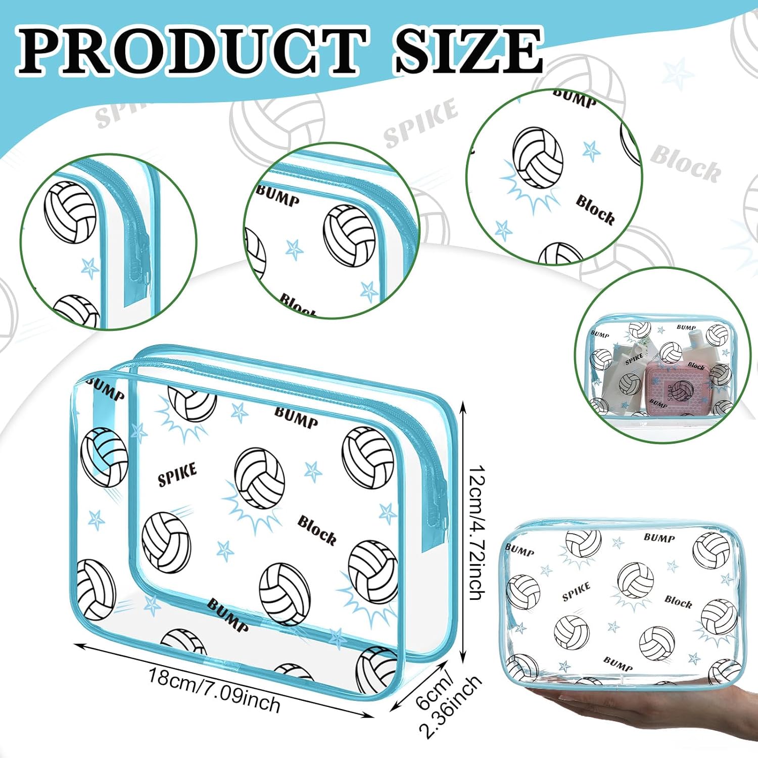 24 Packs Volleyball Team Gifts Clear Makeup Bags Bulk Sports Goodie Snack Bags with Zipper Waterproof PVC Cosmetic Pouches Travel Toiletry Organizers for Team Sport Birthday Party Favors
