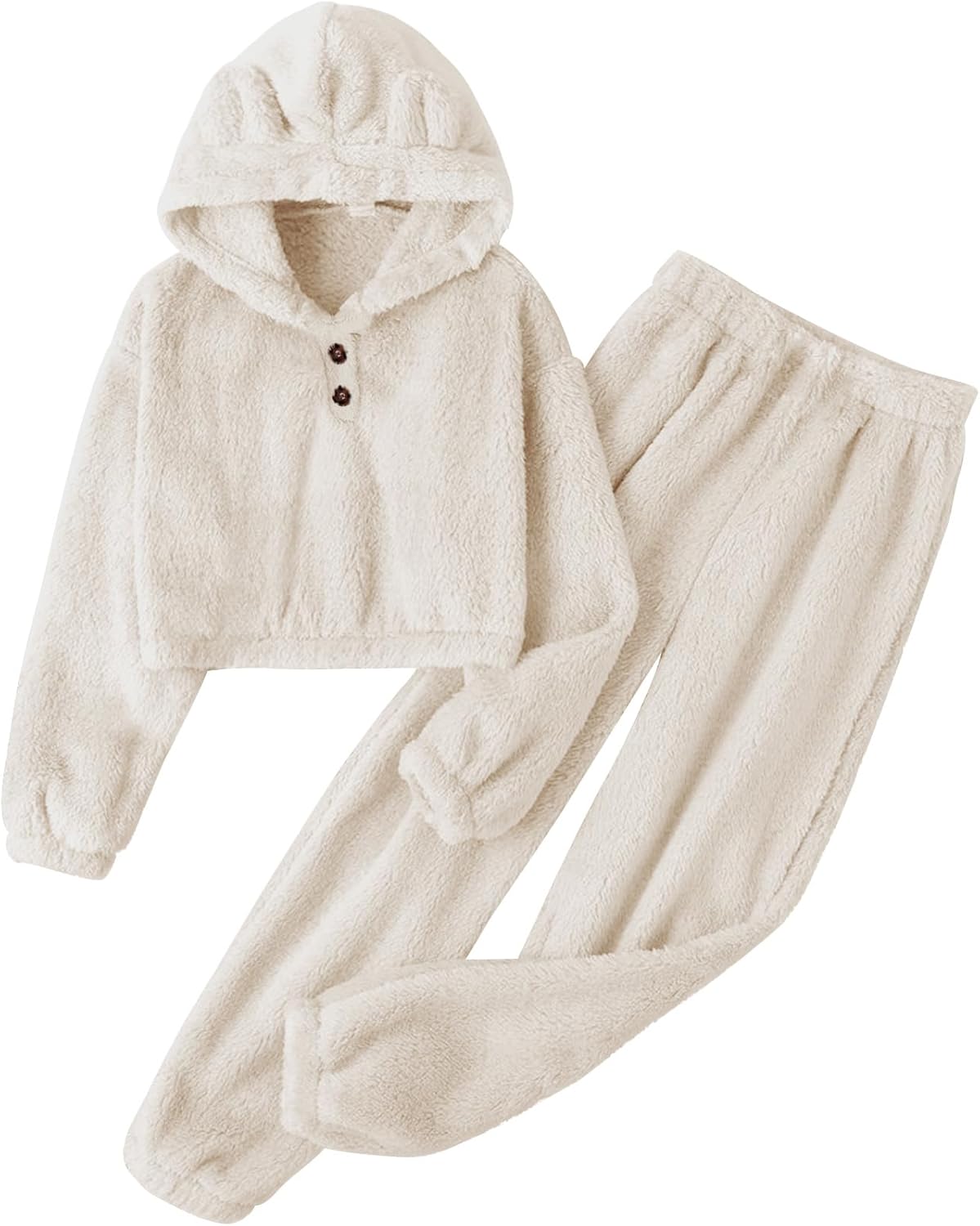 Kissonic Girls Fuzzy Pants Set Two Pieces Outfit Bear Ear Fluffy Hoodie Sweatshirt and Sweatpant Kids Clothing Sets