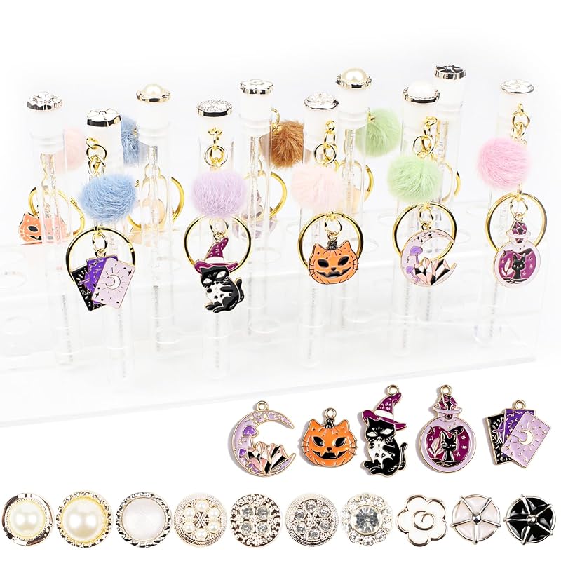 SenRocc Kit com 10 escovinhas para máscara de cílios, tubos reutilizáveis com chaveiro e pingente, Pearl-Diamond-KCQP