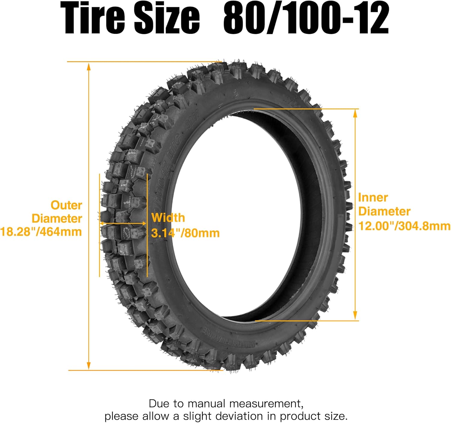 FVRITO 80/100-12 3.00-12 Back Rear Tire And Inner Tube for 90cc 110cc 125cc SSR CRF XR70 CR60R KLX110 KX60 DRZ DS80 JR80 RM50 PW80 TTR YZ60 65SX Off Road Motocross Pit Dirt Bike