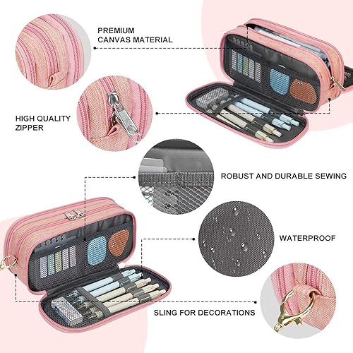 Miniatura 3 de Estuche grande para lápices de gran capacidad, bolsa de almacenamiento grande, 3 compartimentos organizador de escritorio, estuche de rotulador,