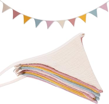 Pennant Banners Triangles Bunting Flag Fabric Garland Organic Cottons Bunting for Nursery Decor Birthday Boho Wedding Shower Party Event