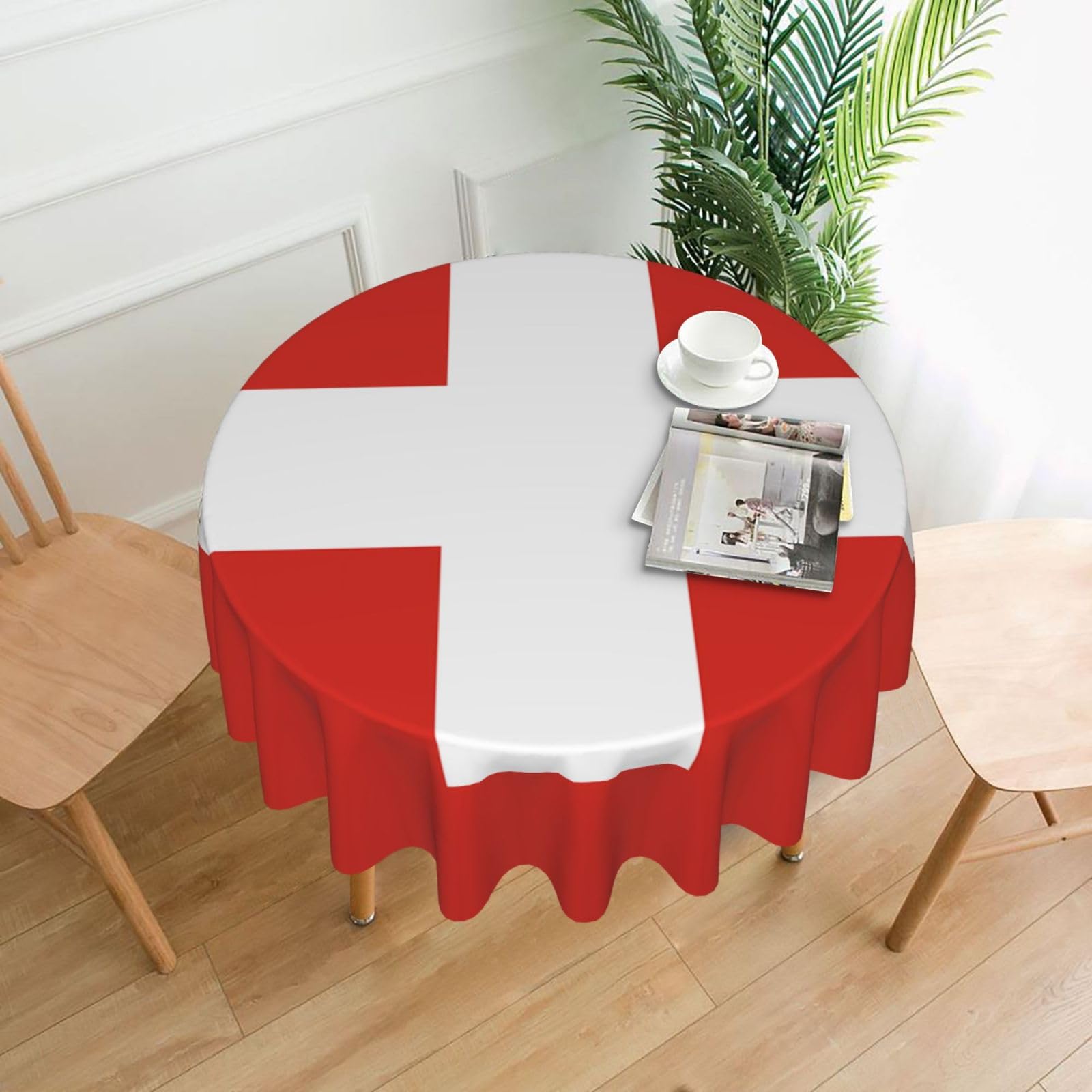 HLBSDM Swiss Flag Printed Practical Round Tablecloth, Durable, Suitable for Home, Restaurant, Hotel, Gathering, and Decorative Table Covers