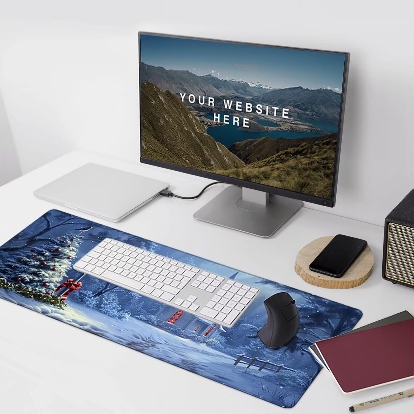 Tappetino Mouse Grigio Tappetino Mouse Grande Inverno Esteso Gaming Mousepad XXL 1500x800x3 mm, Base in Gomma Impermeabile e Antiscivolo Sottomano Scrivania per Gaming, Laptop, Accessori Scrivania 8-H