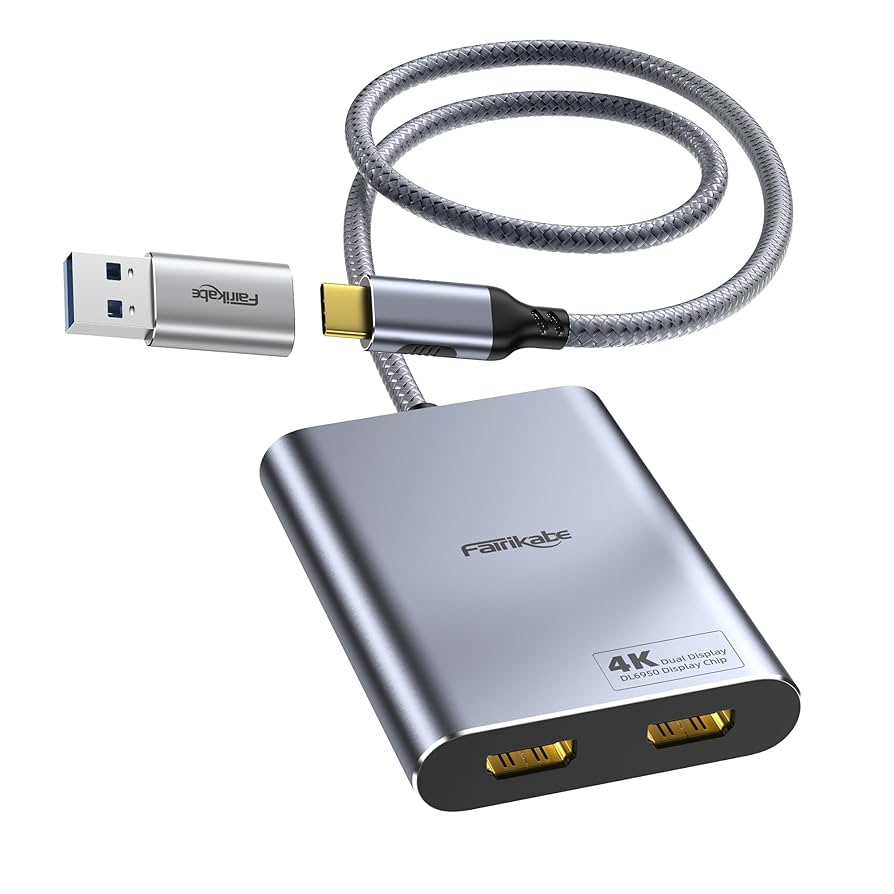 USB C to Dual HDMI Splitter Extended Display, USB 3.0 to