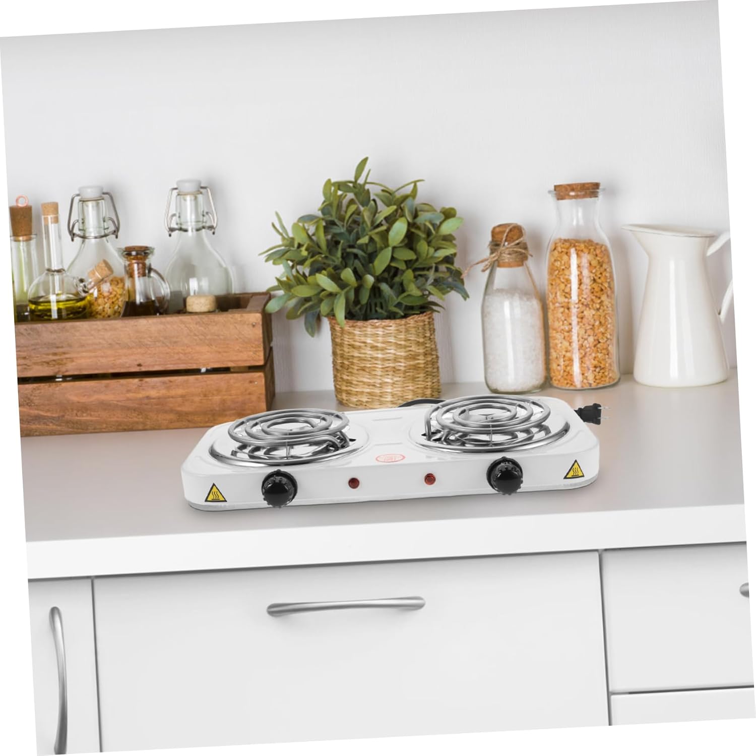 SOLUSTRE Double Burner Stove Temperature Control Countertop Cooktop for Kitchen Dorm Camping