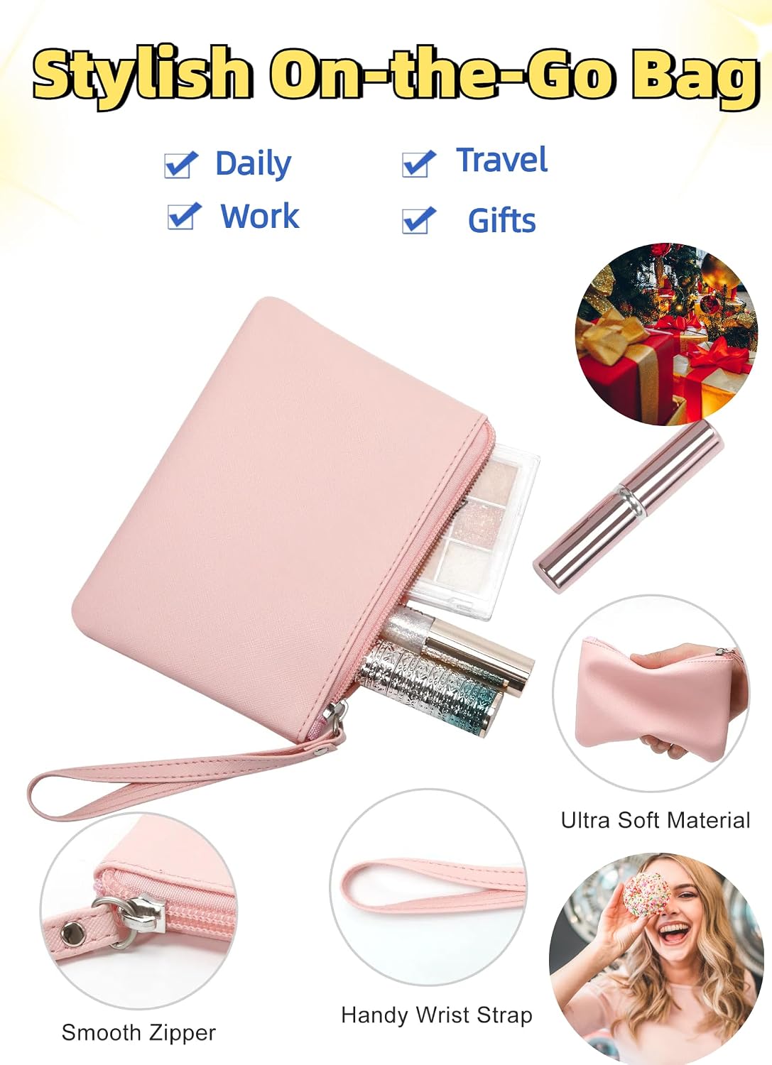 Christmas Gifts for Women, Mom, Wife, Best Friend, Teacher, Female Coworker, Grandma, Christmas Gift Exchange Ideas, Phone Wristlet Wallet & Small Makeup Bag, Must Haves Purse Essentials image 4
