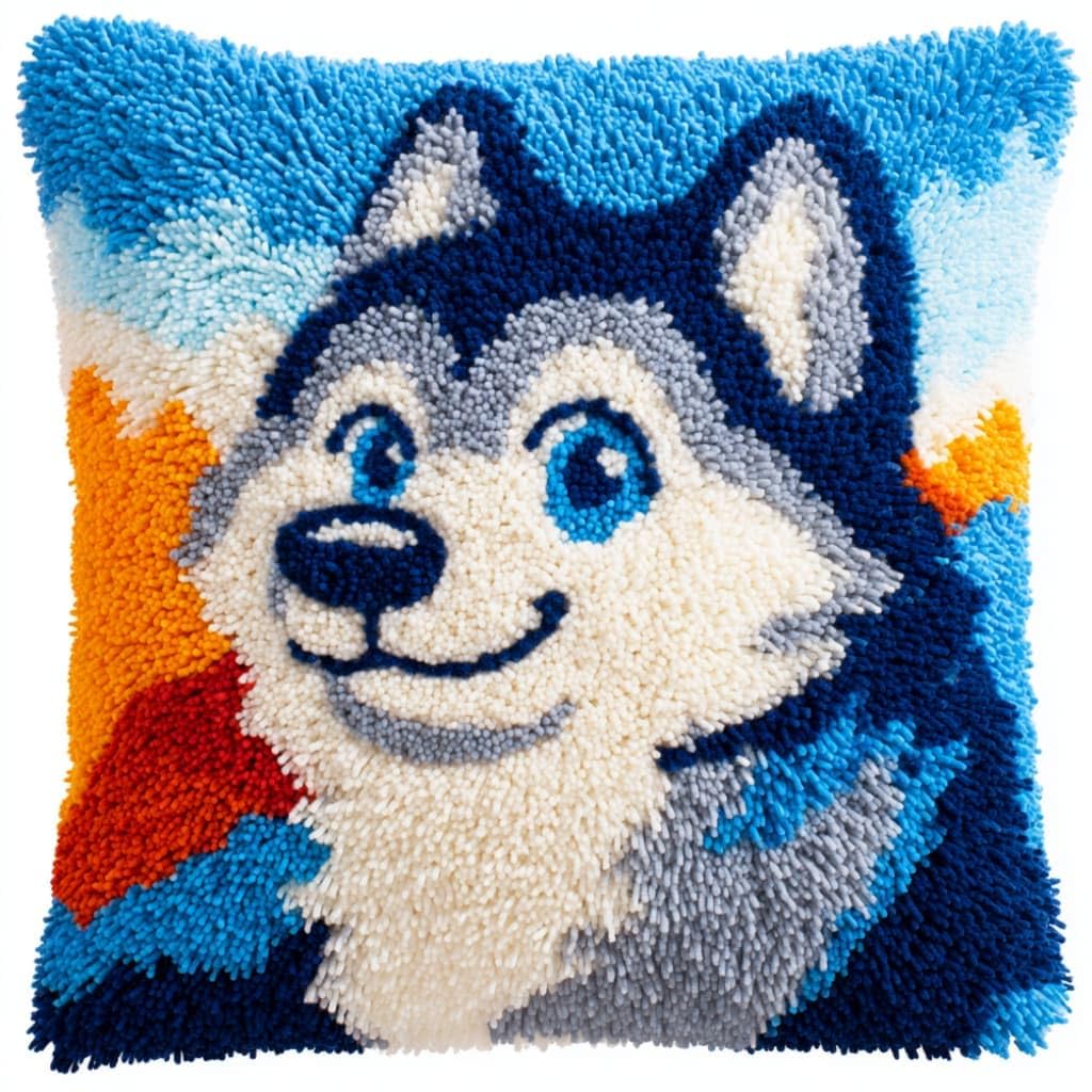 WallustrioaW DIY Latch Hook Pillow Kit,Wolves Pillowcase Kits Embroidery Kits 17X17 Inch DIY Needlework Pillow Cover Sofa Cushion Rug Making