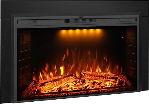 43 inch Electric Fireplace Inserts with Trim Kit, 51.8"X 32" Max Openning,Fire Crackling Sound, Adjustable Brightness& 3 Mood Lights Colors, Remote Control, Low Noise, 1500W, Black