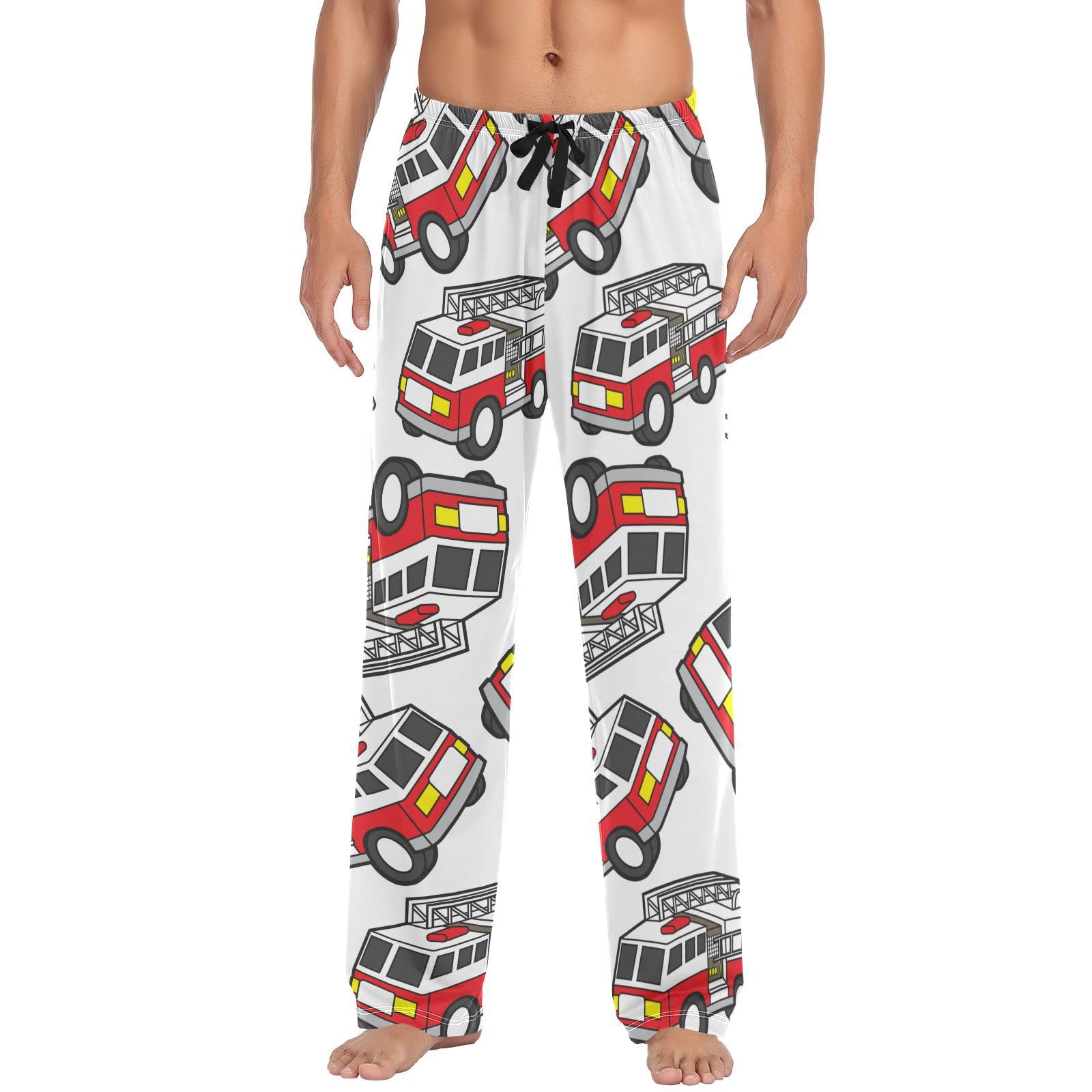 Oudrspo Multicolor Fire Engine Pajama Pants Hydrant Fire Truck Men's Pajama Bottoms Lounge Sleepwear PJs Casual Sleep Pants S