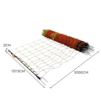 Electric Poultry Netting 50m Roll Fencing Fence & Posts Conductive Hotline Hot Gate Chicken Hen Geese Turkey Net Mesh 11 Wires 120cm 1.2m High 14 Double Spikes FREE Repair Kit & 10 Ground Spikes