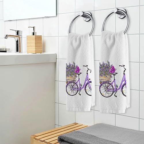 Miniatura 2 de ALAZA Violet Bicycle Lavender Flower Butterflies - Juego de 2 toallas de mano suaves 100% algodón, toallas de baño decorativas de lujo, altamente