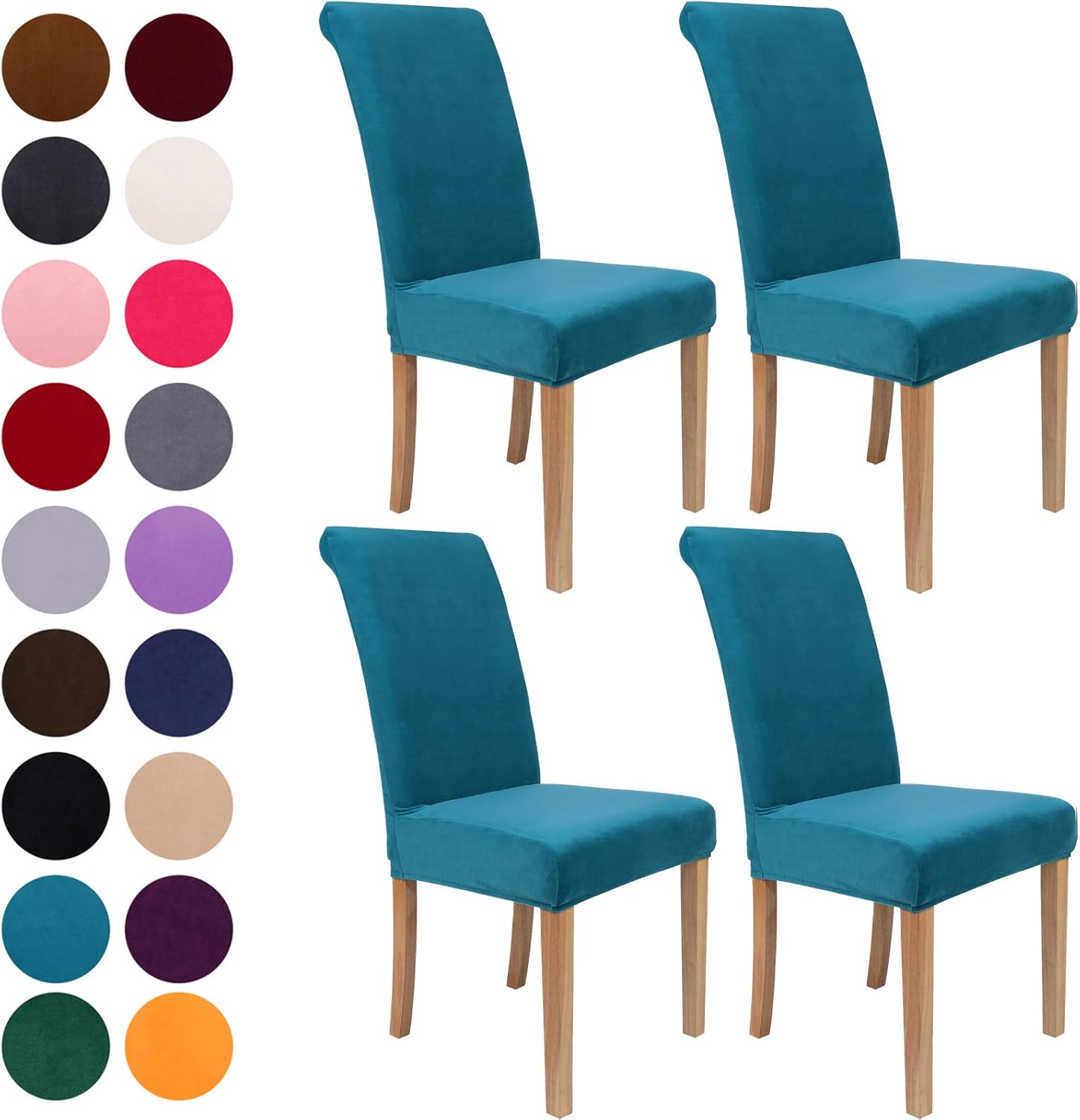 One-Day Sale: Up to 80% Off Colorxy Velvet Spandex Chair Covers for Dining Room Set of 4, Soft Stretch Chair Protectors Slipcovers, Removable and Washable, Peakcock Green