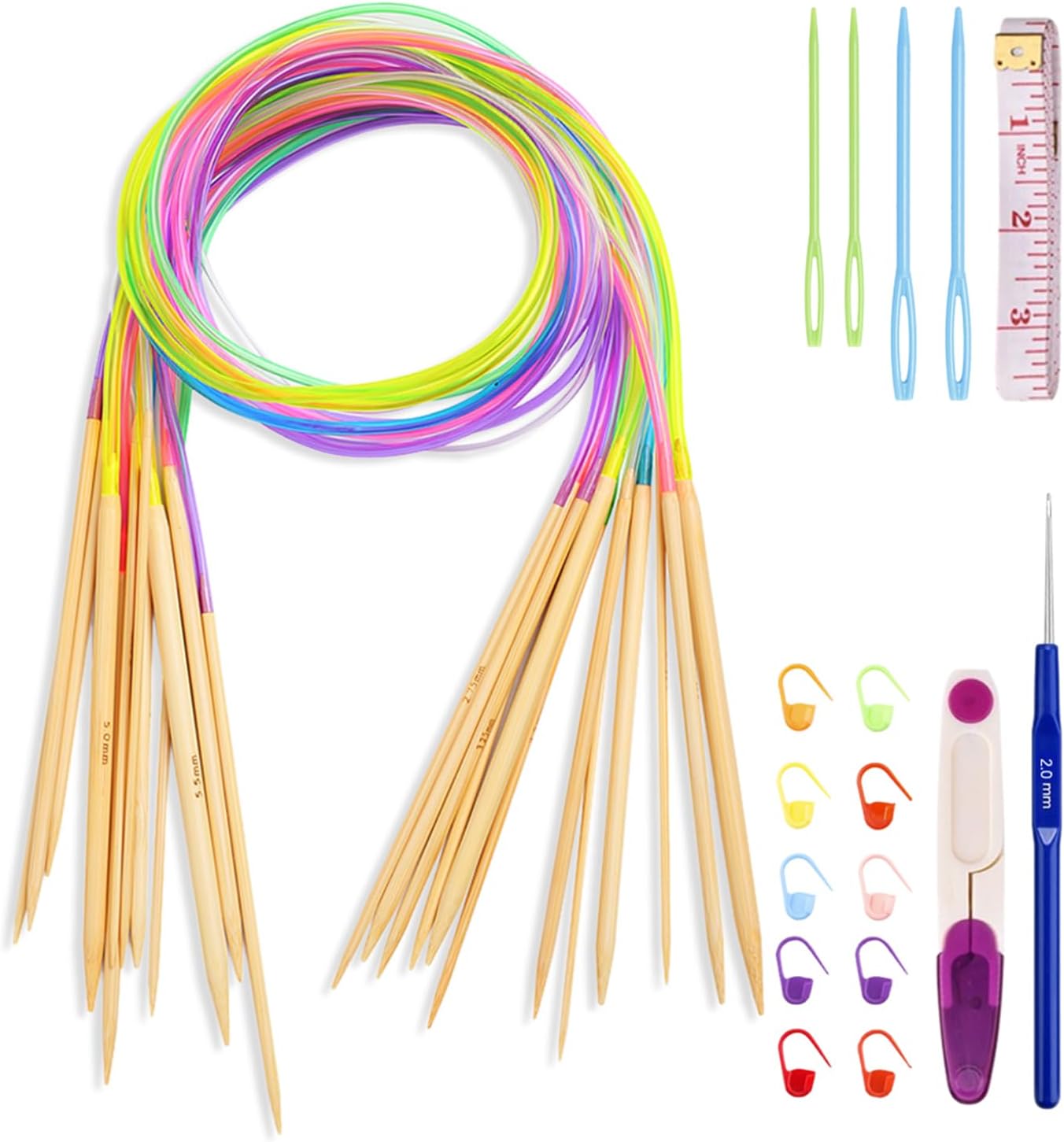 OUDQFCJ Stricknadel Set 21-teilig - Bambus Nadeln 2-5mm Für Socken & Mützen