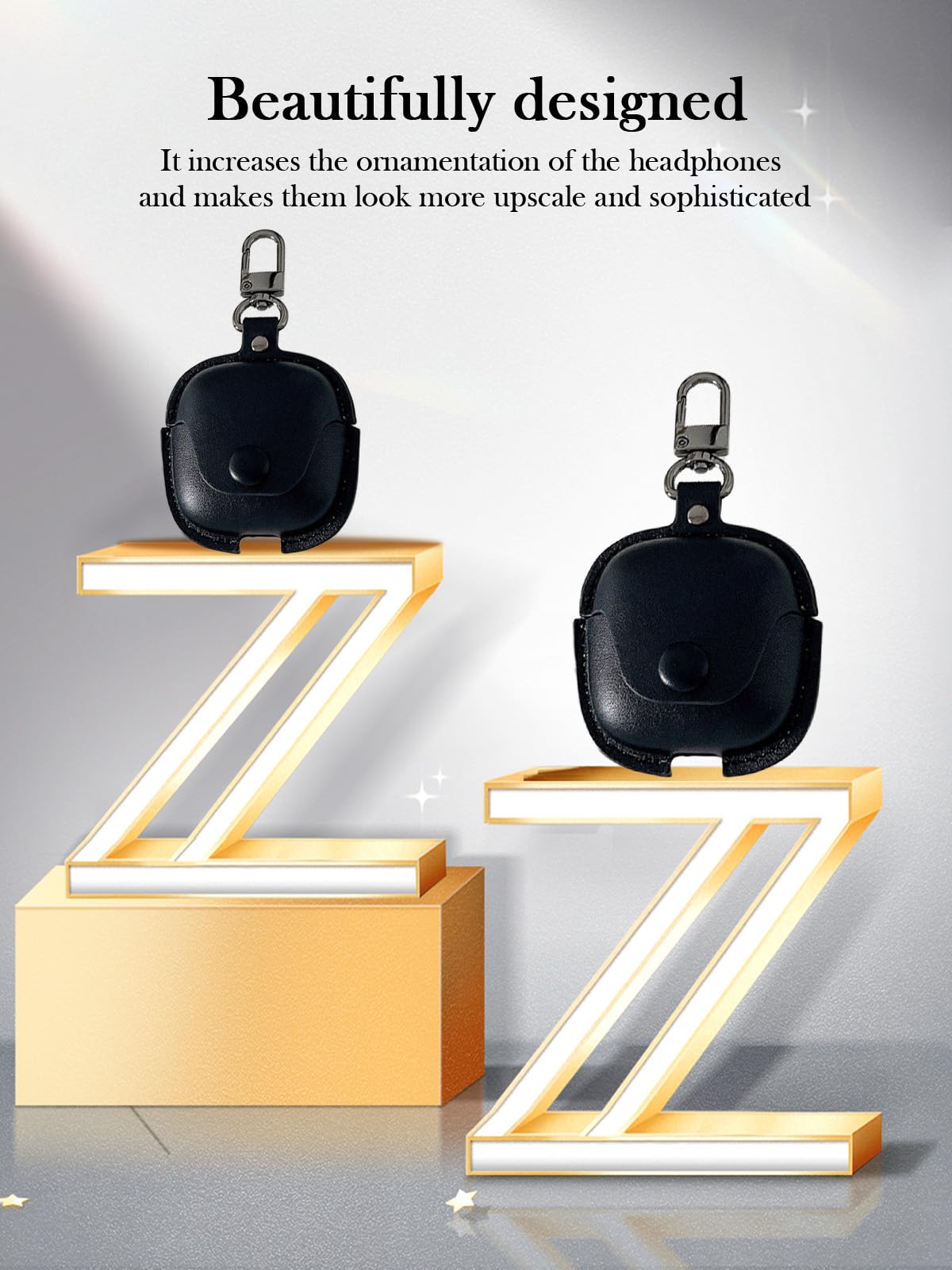 BOVUGAC Schutzhülle für Huawei FreeBuds Pro5, stilvoll, Retro-Stil, weicher Schutz, Premium-PU-Leder-Schutzhülle mit Reinigungsset und Umhängeband, für Huawei FreeBuds Pro 5, Schwarz