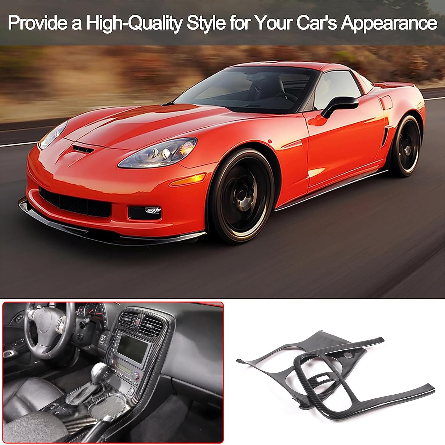 PIUGILH Car Console Gear Shift Panel Trim Cover for Corvette C6 2005-2013 Interior Accessories, Anti-Scratch Console Gear Shift Panel Frame Protection Cover Kit, Black