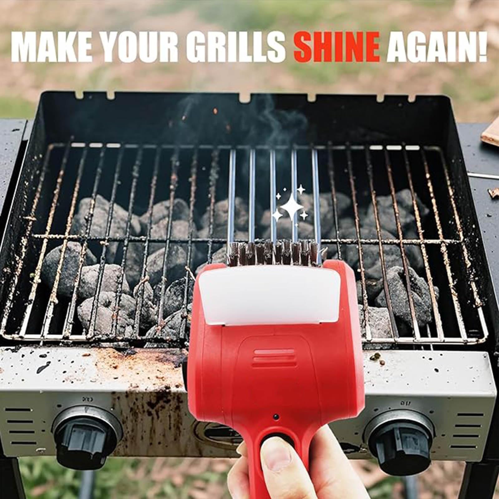 Estropajo eléctrico fuerte para barbacoa, plano de radio, cabezal de limpieza sin deslustre, mango ergonómico, cepillo eléctrico para barbacoa
