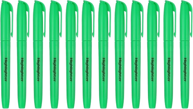 PATIKIL Green Highlighter, 12 Pack High Lighters No Bleeds Highliters Pens Neon Clear View Bright Quick Dry Pocket Marker Pen Sticks Chisel Tip Cute for Books Office Adults Classroom