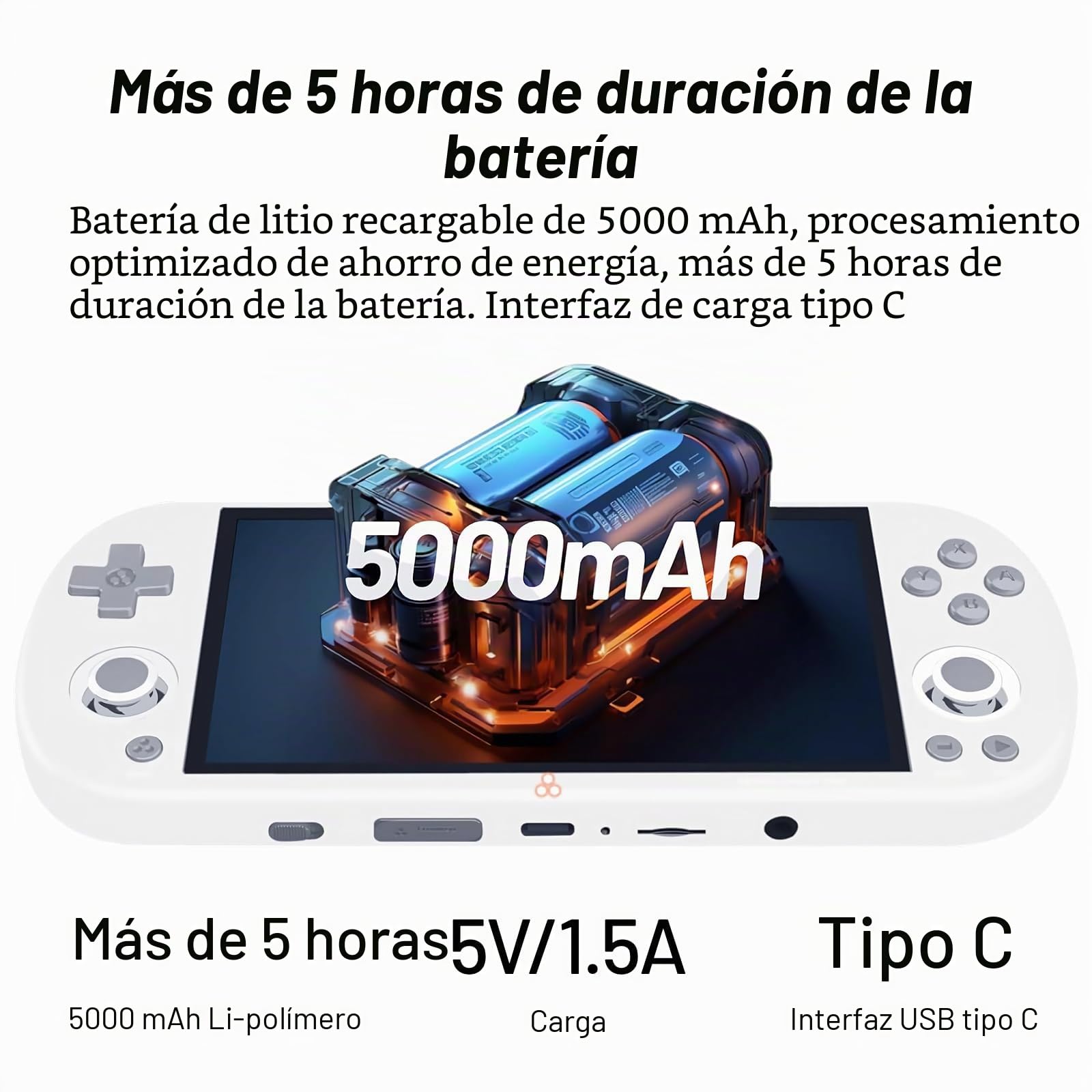 Trimui Smart Pro - Consola de juegos portátil con pantalla de 4.96 pulgadas, sistema Linux, tarjeta TF de 64G integrada, color blanco