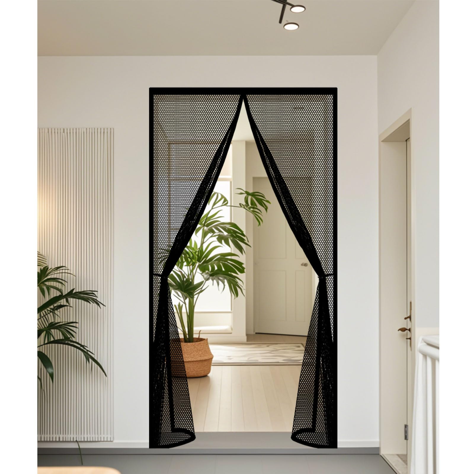 Guojun Black Magnetic Fly Screen Door 115 X 295 Cm Keep Insects Out Self-Sealing Powerful Magnets Screen Mesh Curtain Hands Free No Drill Installation For Patio Bedroom Sliding Kitchen,