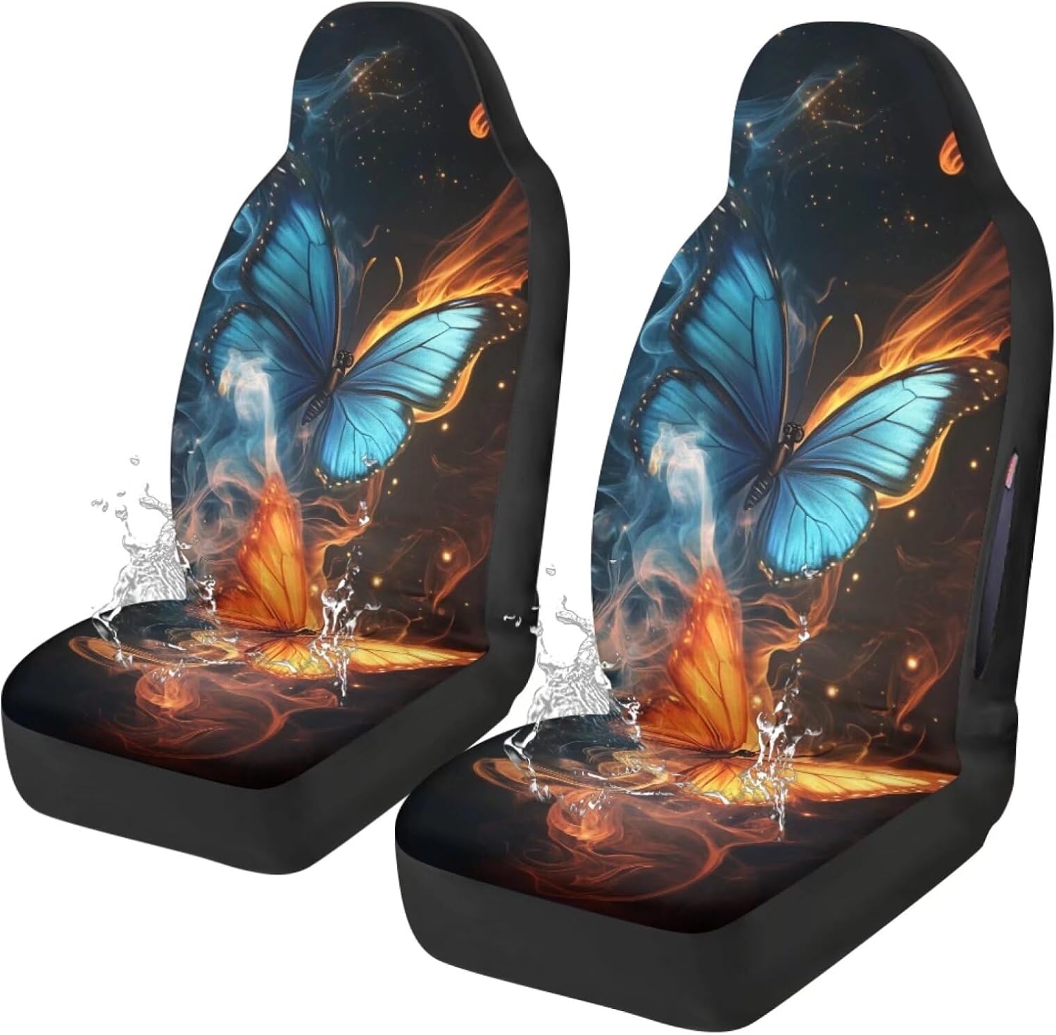 Fire Butterfly Rose Printed Car Seat Cover Waterproof Front Car Seat Cover Airbag Compatible, Automotive Seat Covers High Back Bucket Car Seat Covers Universal Fit for Most Vehicles