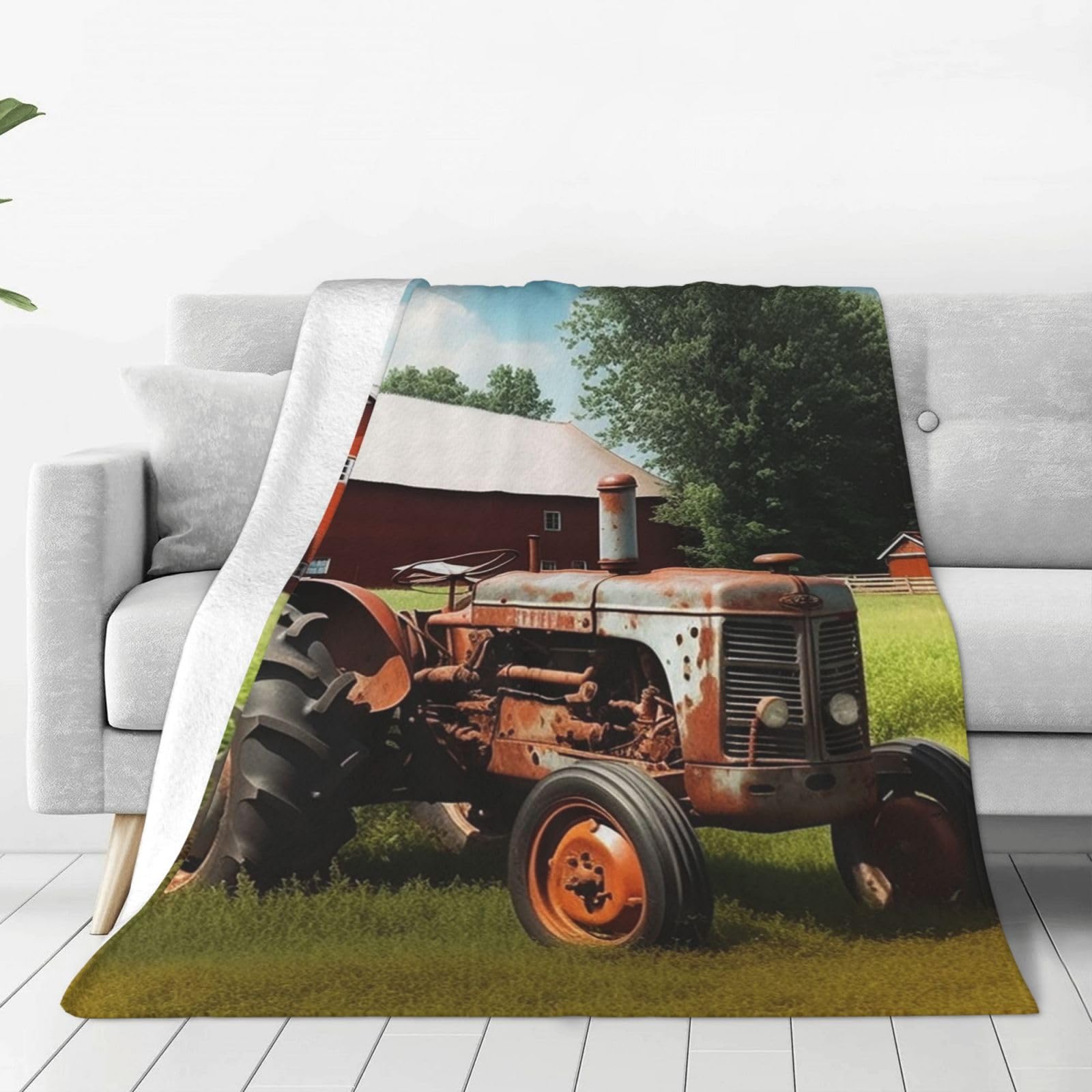 KLOPH Company Farm Tractor Throw Blanket 50"x40" Flannel Fluffy Warm Blanket for Couch, Reversible Plush Blankets for Bed, Comfy Fuzzy Blanket for Sofa, Plush Lightweight-Blankets for All Season