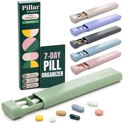 Pillar - 7-Day Pill Organizer | Weekly Medicine Pill Container Travel Box - Aesthetic Medication Holder - Stylish Travel Pill Case - Cute Small Medication Organizer 7 Day for Women (Sage Green)