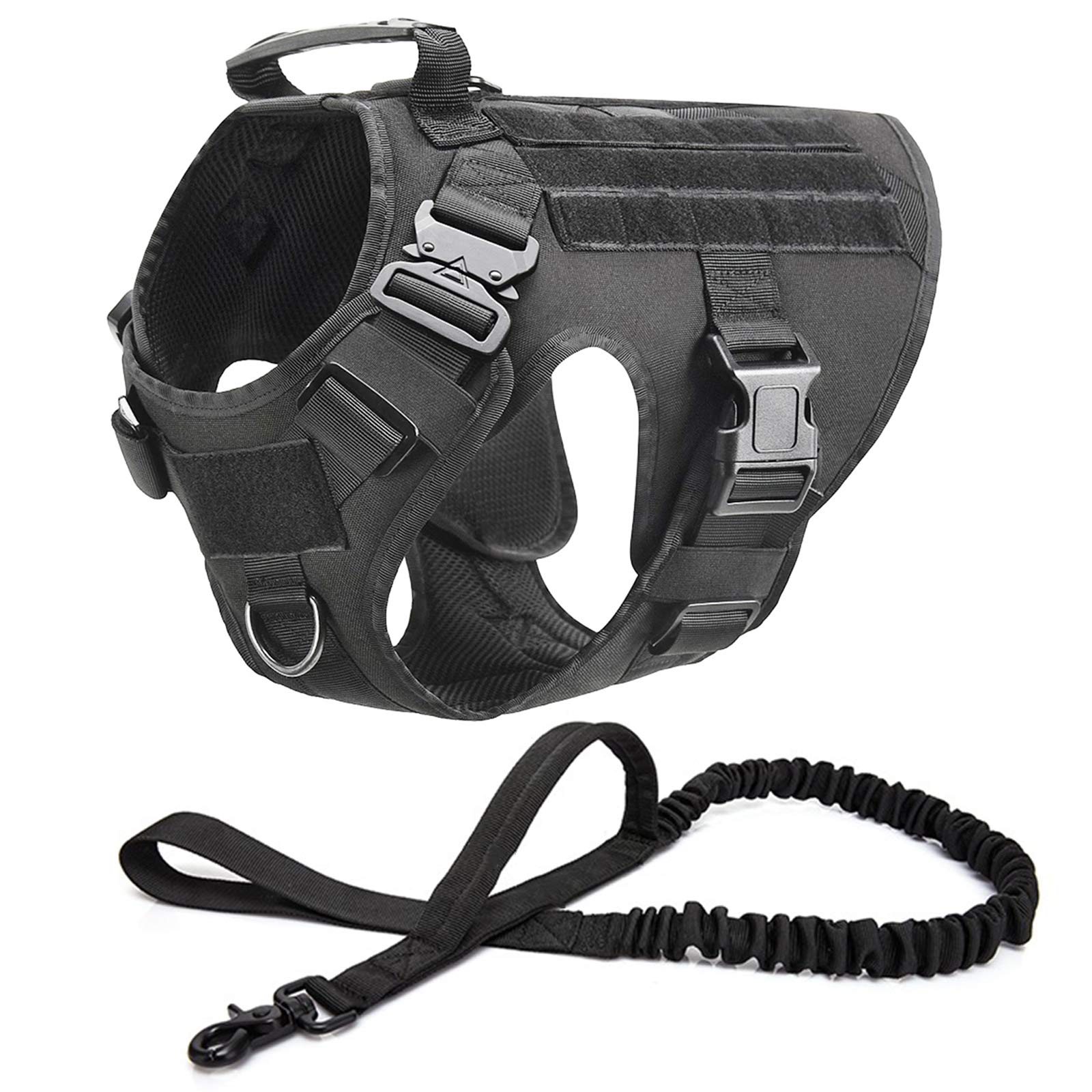 Arnés Perros Chaleco Táctico Y Correa,Arnés Táctico Ligero para Perro con Mango, Entrenamiento De Trabajo Molle Chaleco, Clip Frontal Sin Tirar para Perros Grandes Y Medianos,Negro,L