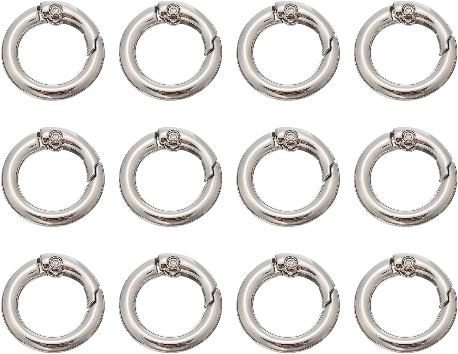 13mm Spring O Ring Round Snap Clip, 12 Pcs Circle Trigger Keyrings Buckle Zinc Alloy Small Clamp Clasp for Purse Handbag, Silver Tone